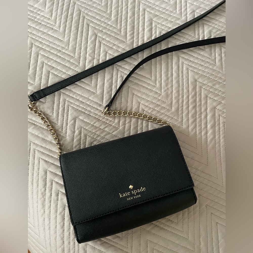 Kate Spade Black Crossbody with Gold Chain